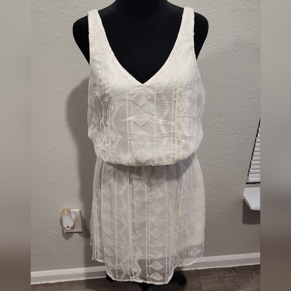 White Geometric Mesh Gap Dress